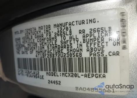 2002 Toyota Avalon Xls z USA, uszkodzony, nr VIN 4T1BF28B72U230568